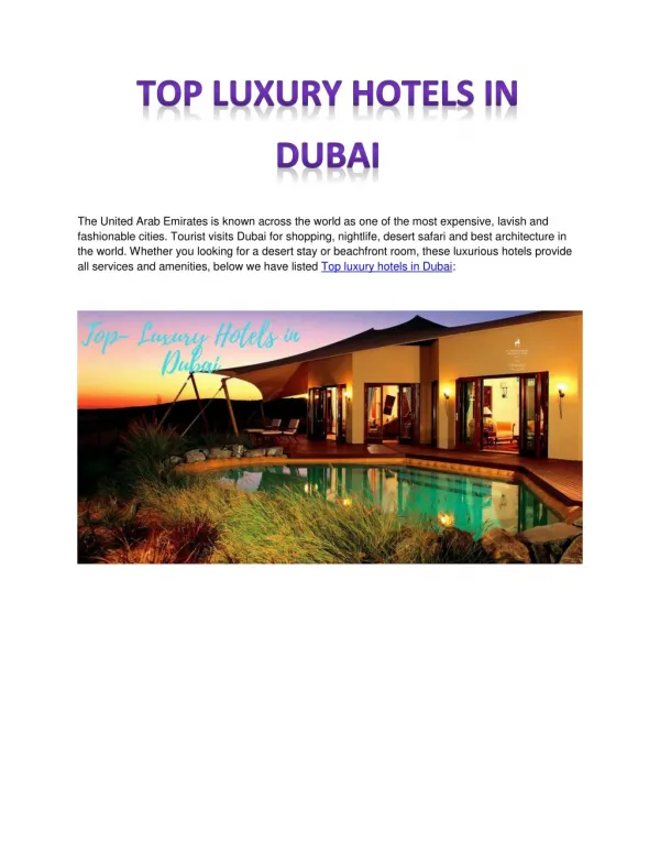 Top Luxury Hotels in Dubai