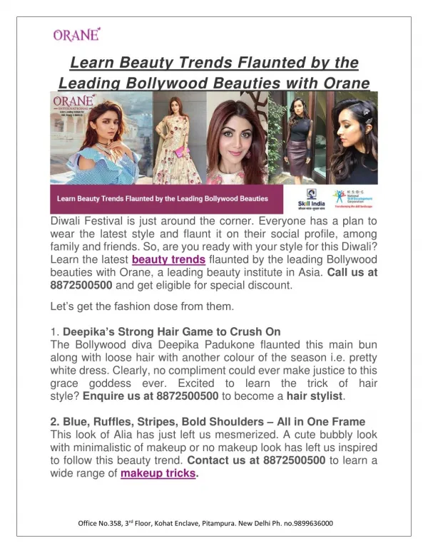 Learn Beauty Trends Flaunted by the Leading Bollywood Beauties with Orane