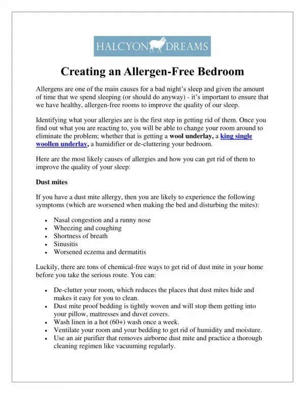 Creating an Allergen-Free Bedroom