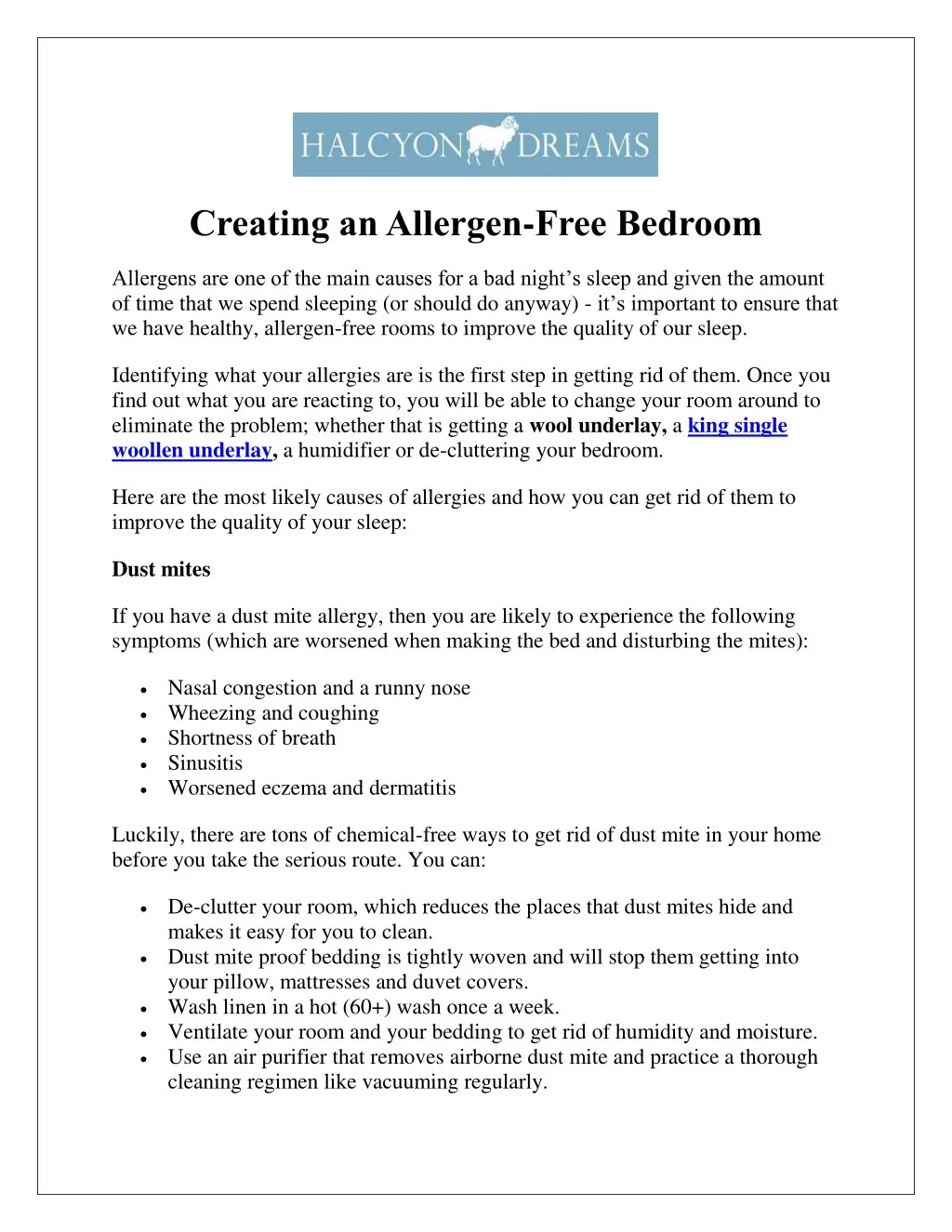 creating an allergen free bedroom