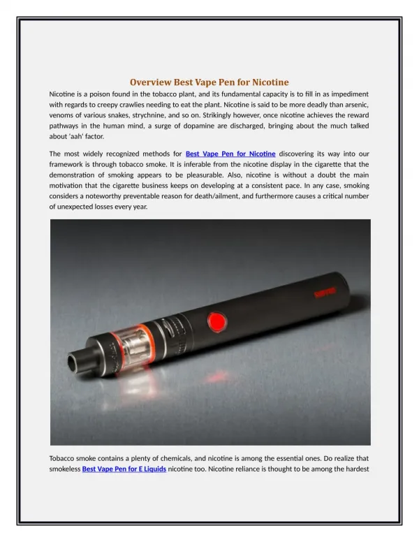 Overview Best Vape Pen for Nicotine