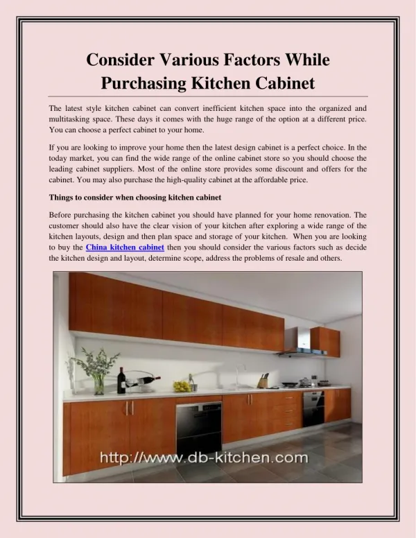 Consider Various Factors While Purchasing Kitchen Cabinet