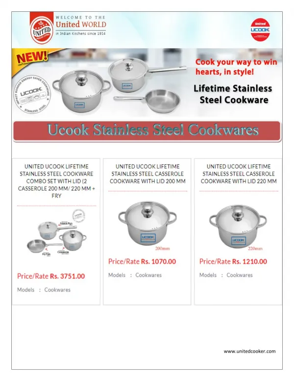 Lifetime Ucook Stainless Steel Cookwares