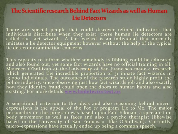 The Scientific research Behind Fact Wizards as well as Human Lie Detectors