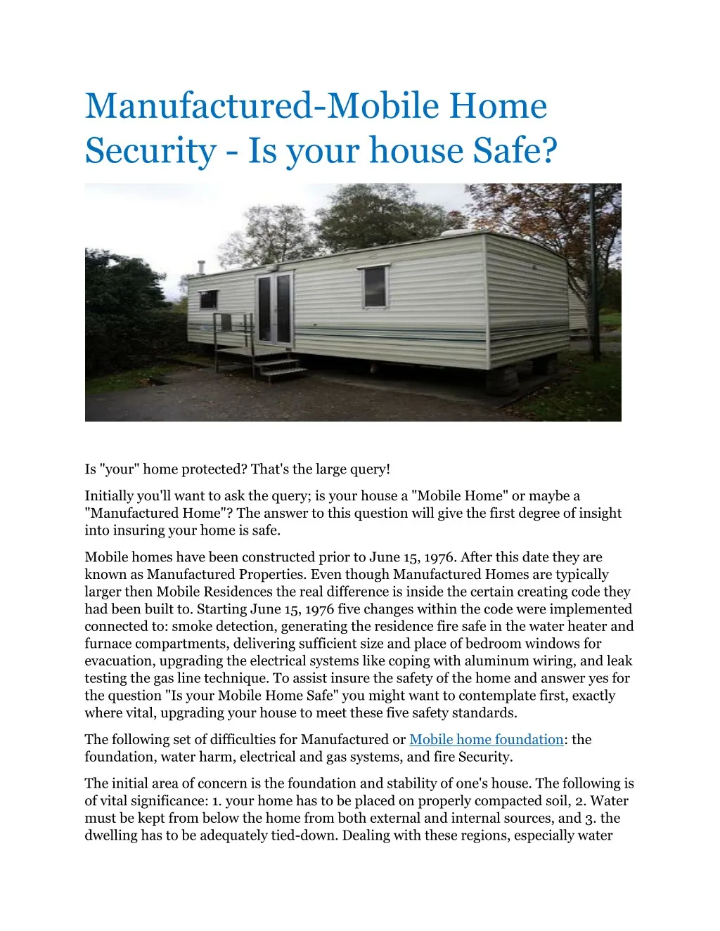 manufactured mobile home security is your house