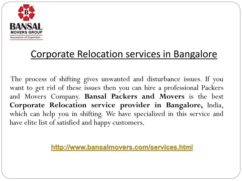 corporate relocation services in bangalore