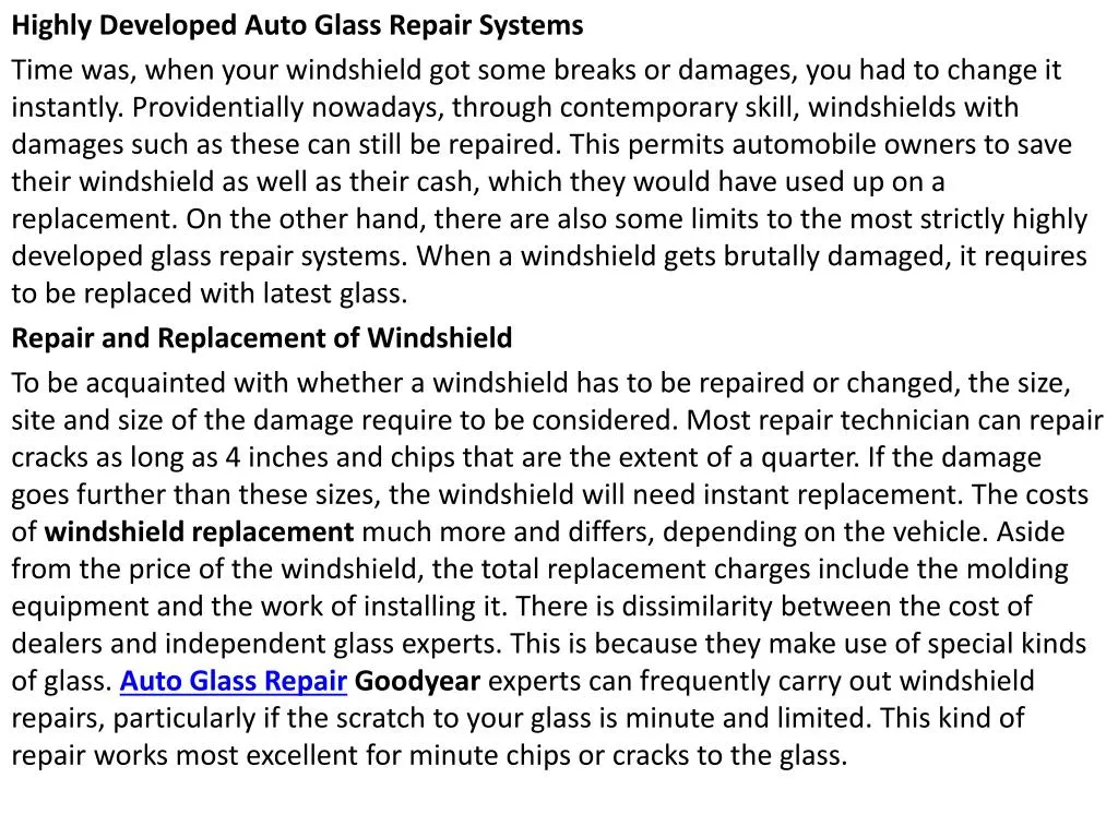 highly developed auto glass repair systems time