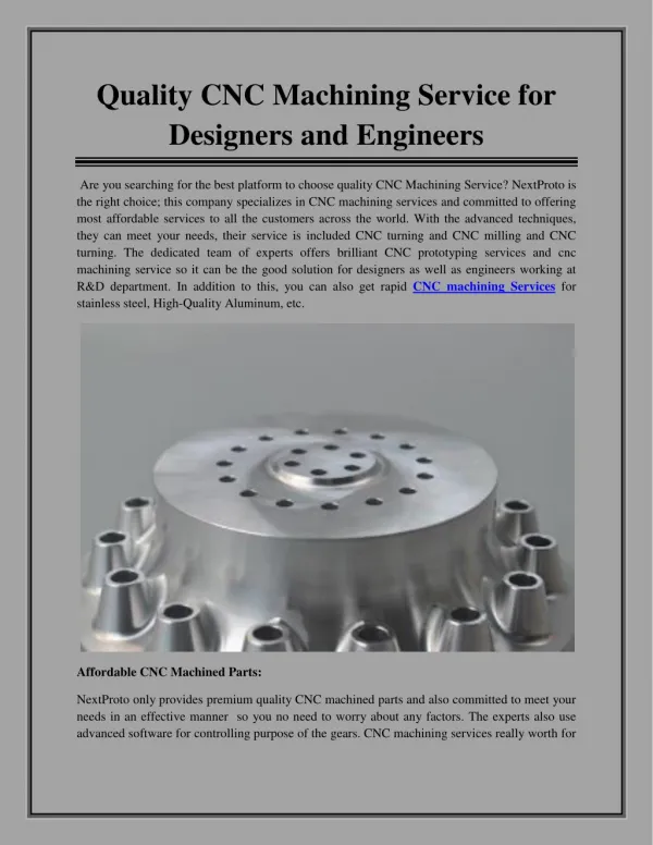 Quality CNC Machining Service for Designers and Engineers