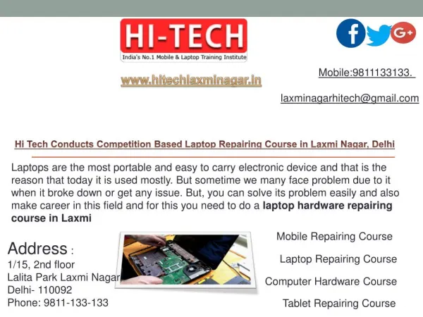Hi Tech Conducts Competition Based Laptop Repairing Course in Laxmi Nagar, Delhi