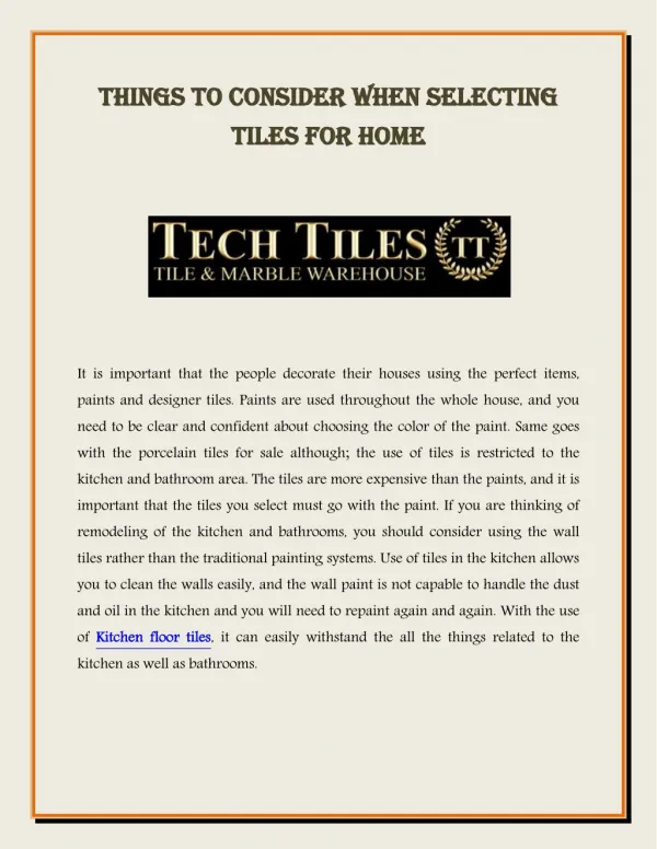 Things To Consider When Selecting Tiles For Home