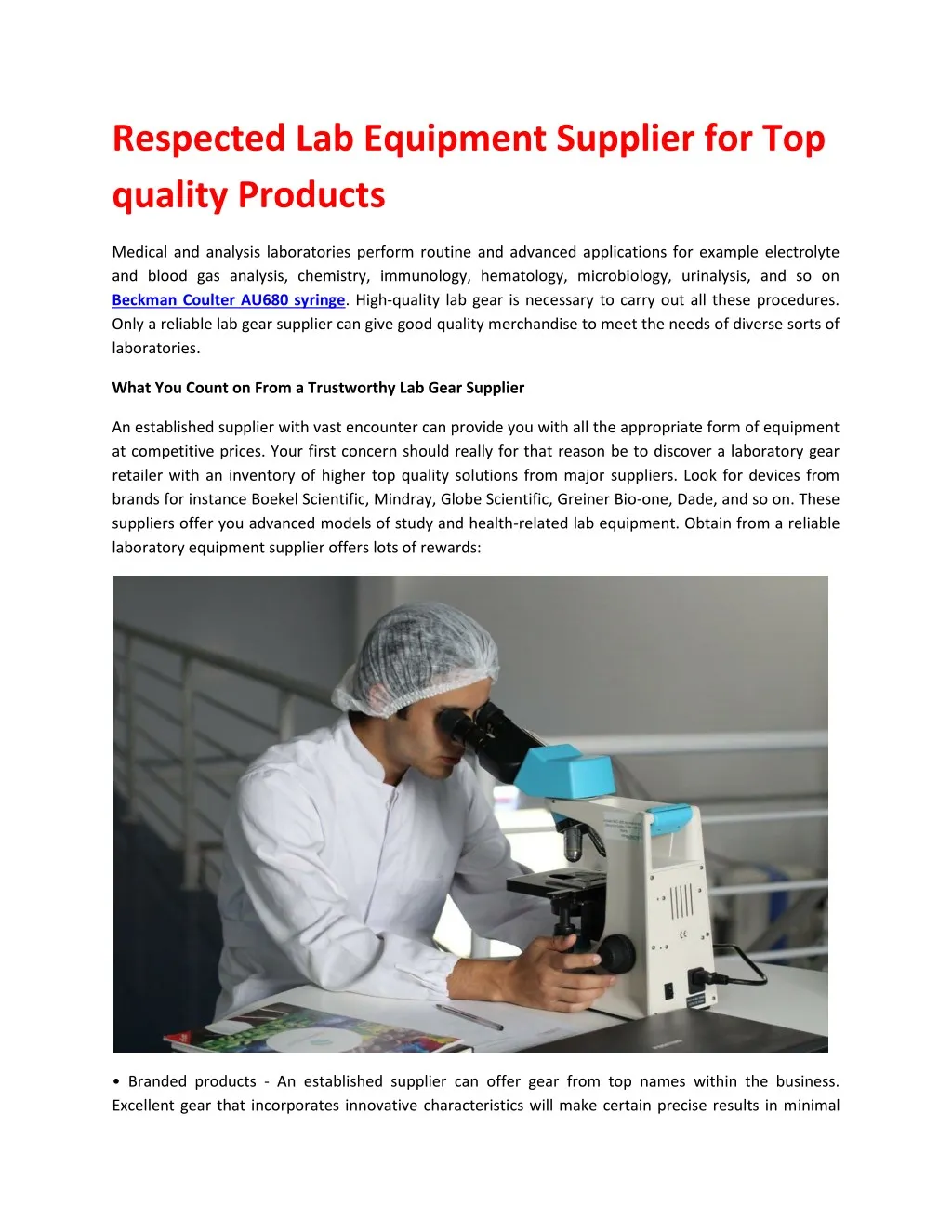 respected lab equipment supplier for top quality