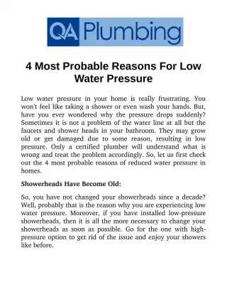 4 Most Probable Reasons For Low Water Pressure