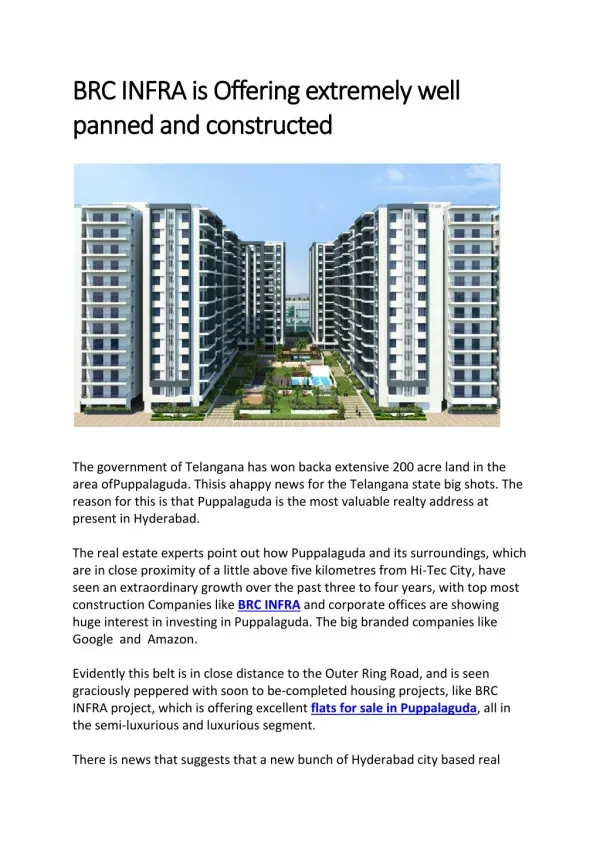 Flats for Sale in Puppalaguda|BRC infra