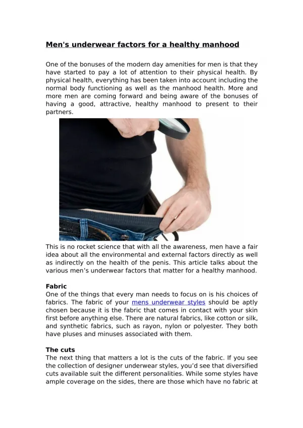 Men's Underwear Factors For A Healthy Manhood