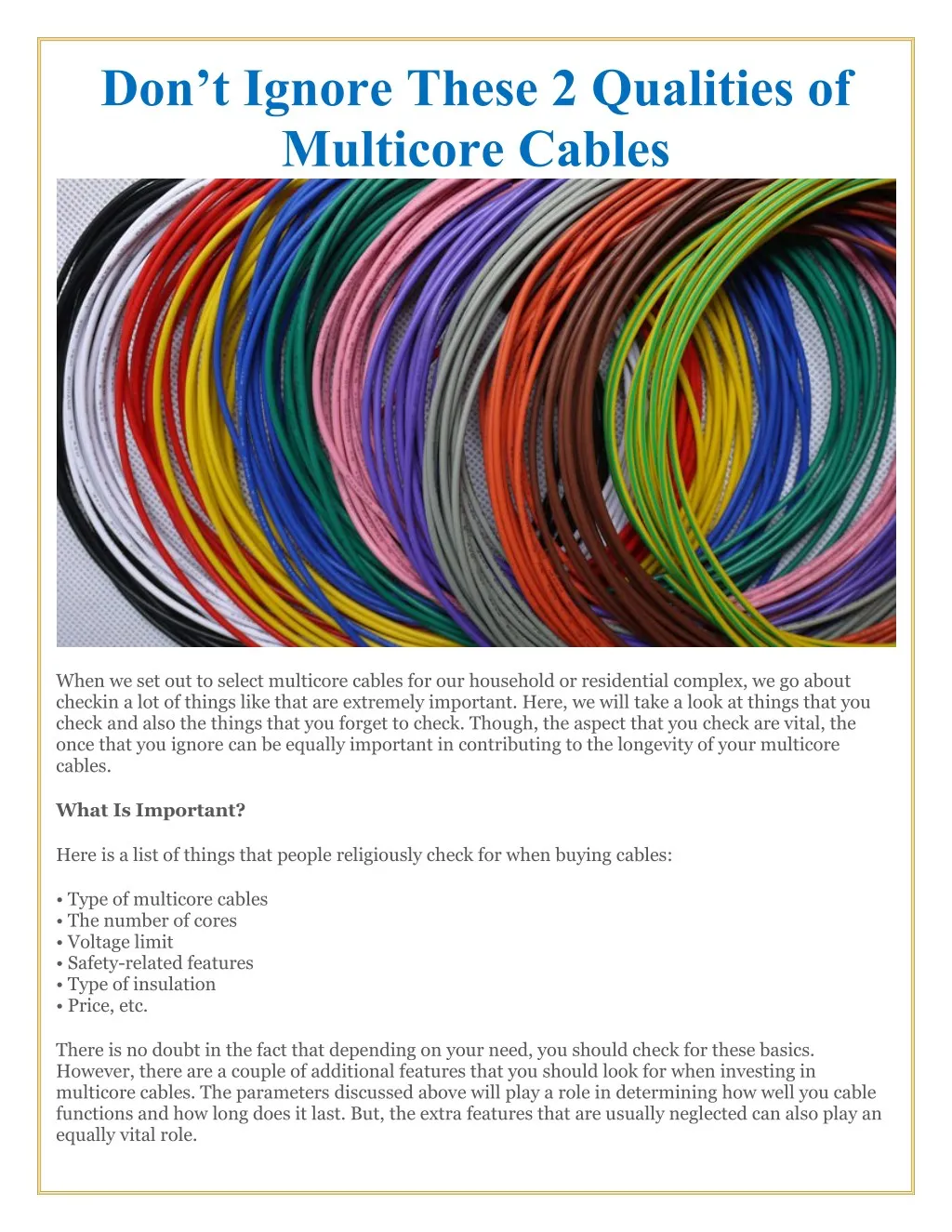don t ignore these 2 qualities of multicore cables