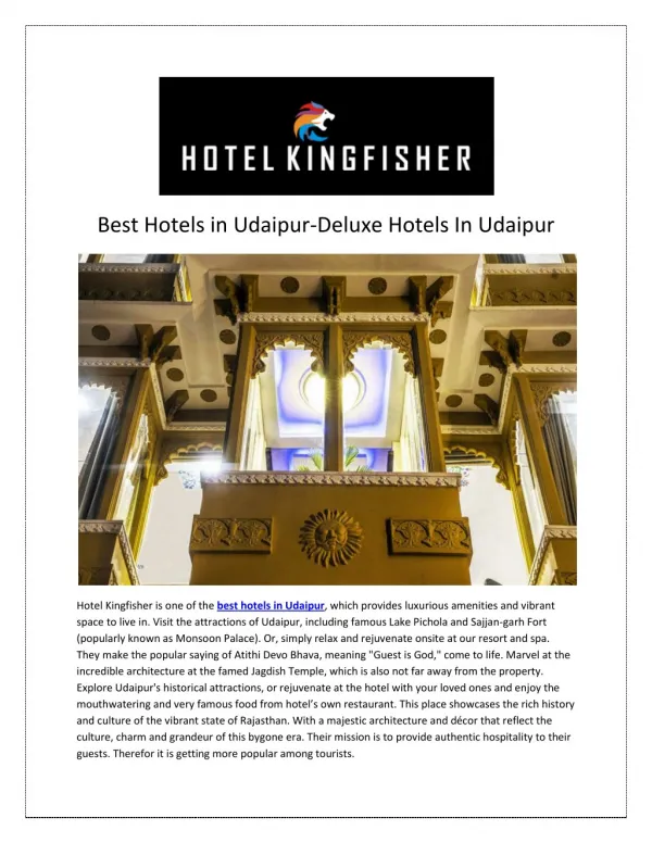 Best hotels in udaipur-Hotelking Fisher Udaipur