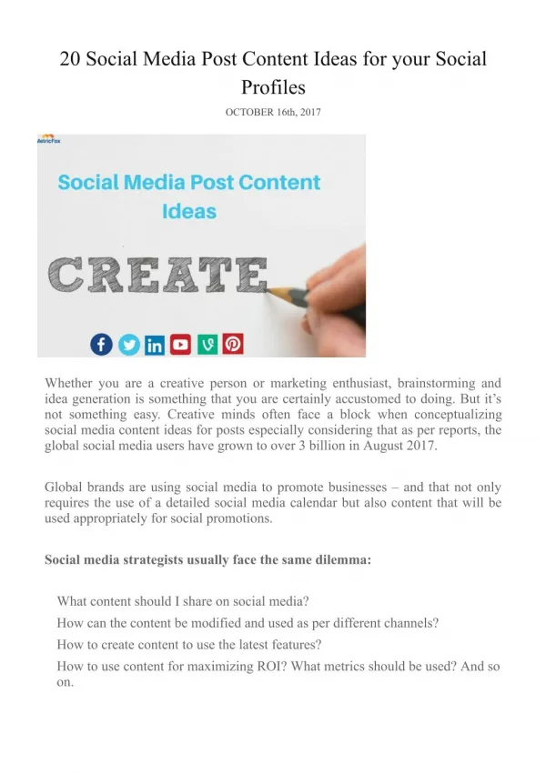20 Social Media Post Content Ideas for your Social Profiles