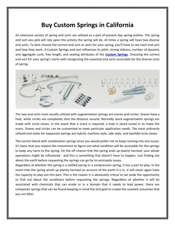 Buy Custom Springs in California