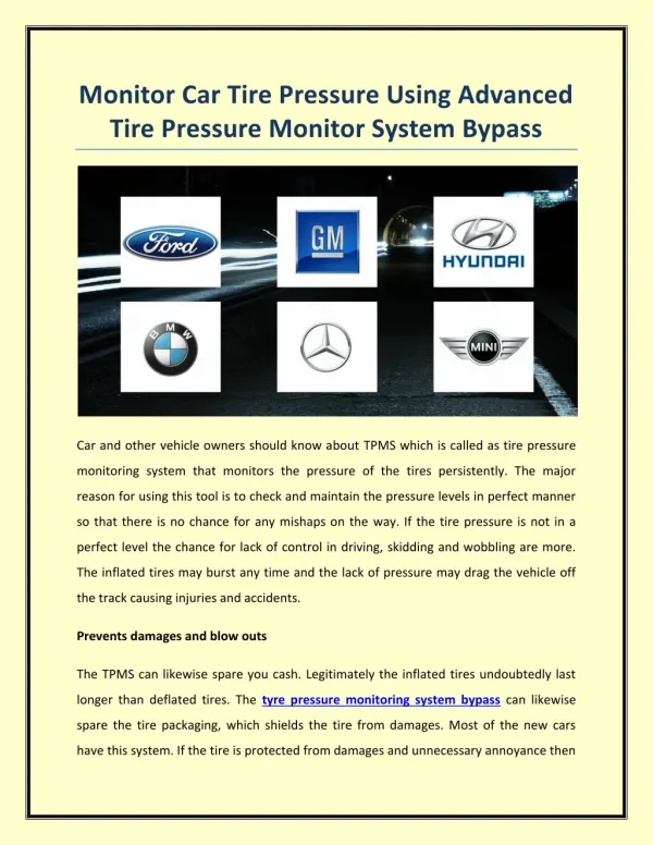 Monitor Car Tire Pressure Using Advanced Tire Pressure Monitor System Bypass