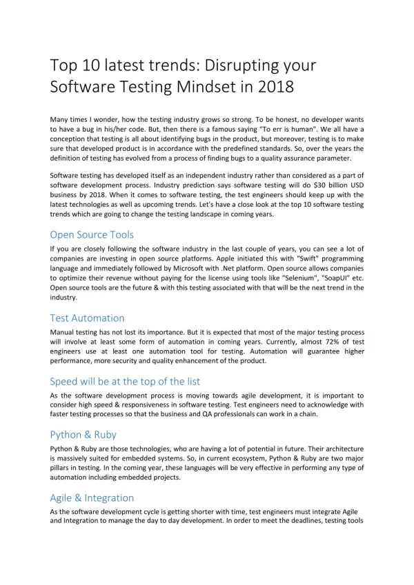 Top 10 latest trends: Disrupting your Software Testing Mindset in 2018