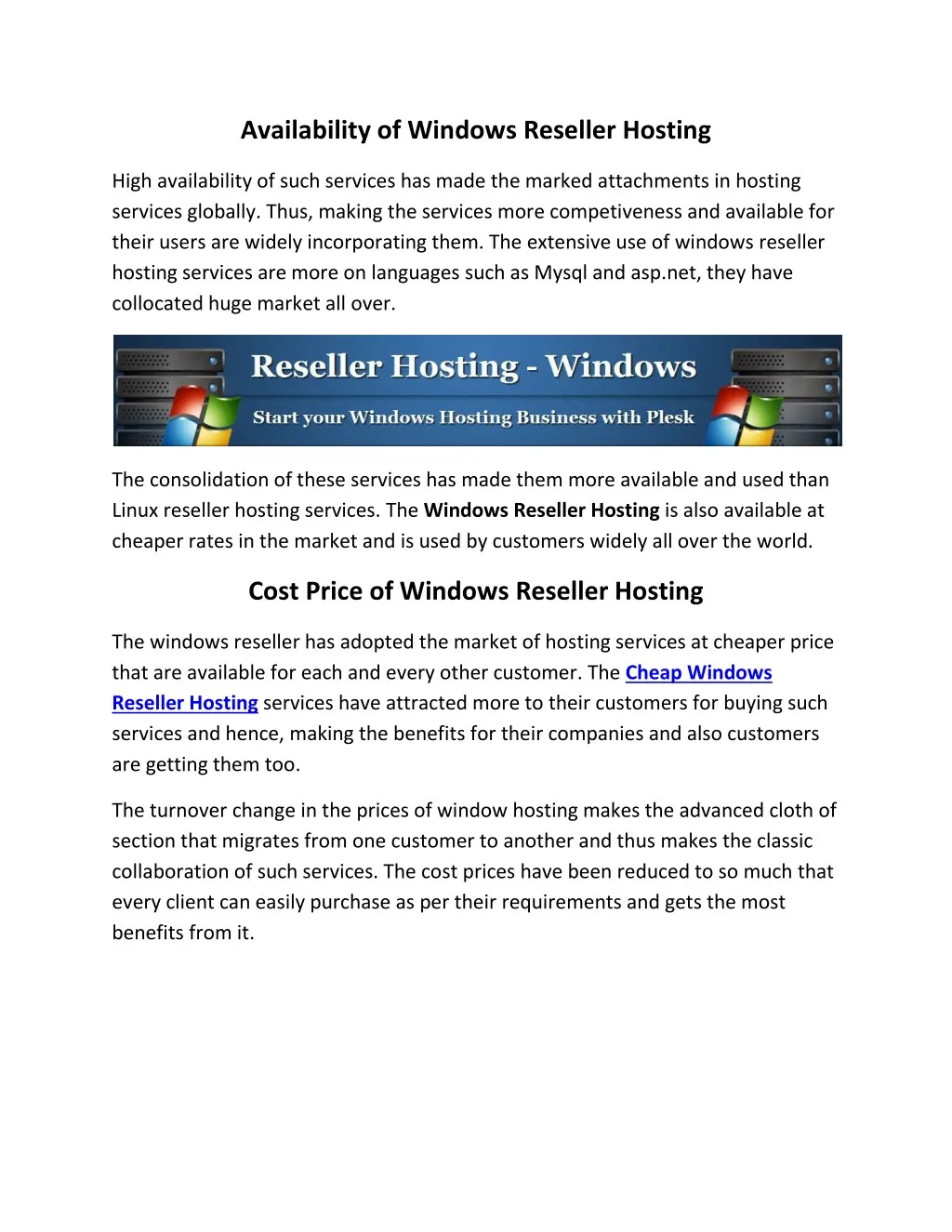 availability of windows reseller hosting