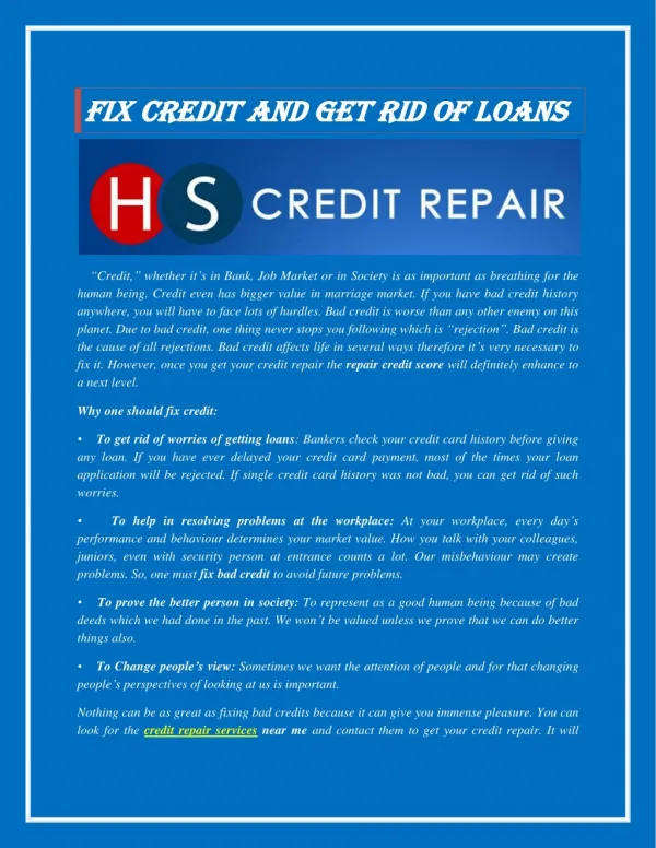 Fix Credit and Get Rid of Loans