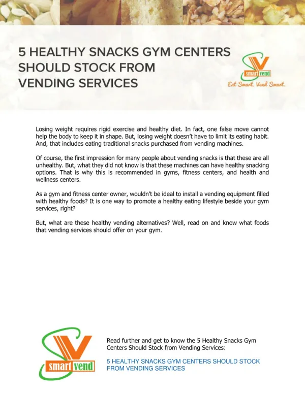 5 Healthy Snacks Gym Centers Should Stock From Vending Services