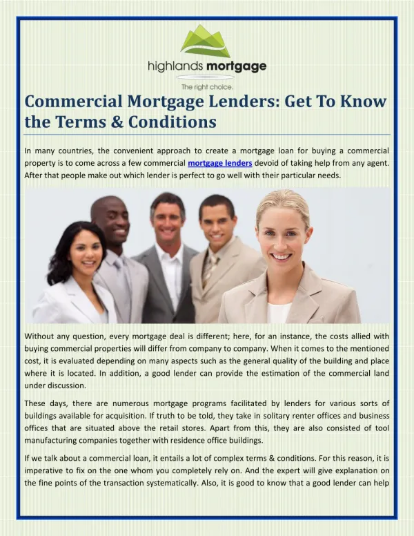 Commercial Mortgage Lenders: Get To Know the Terms & Conditions