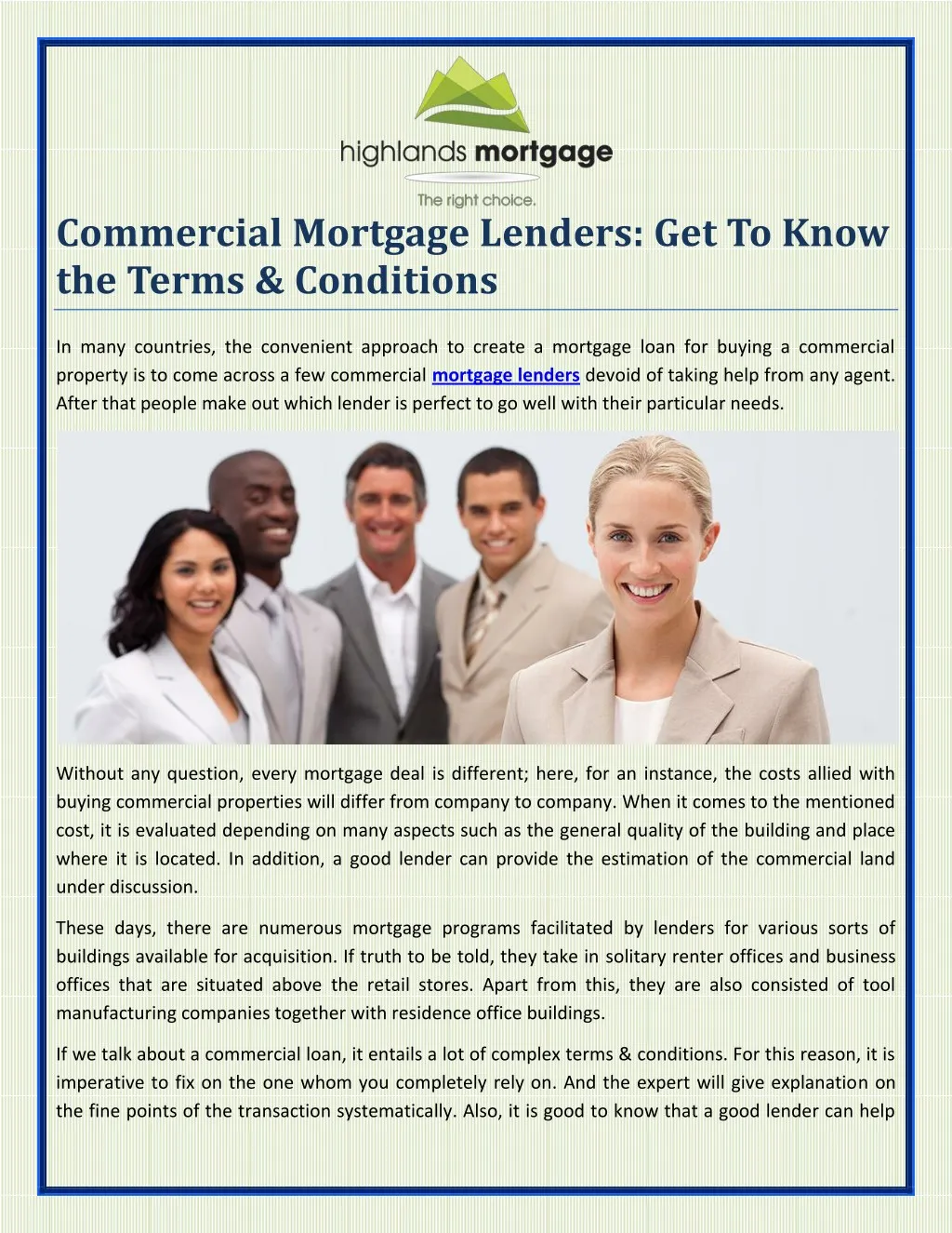 commercial mortgage lenders get to know the terms