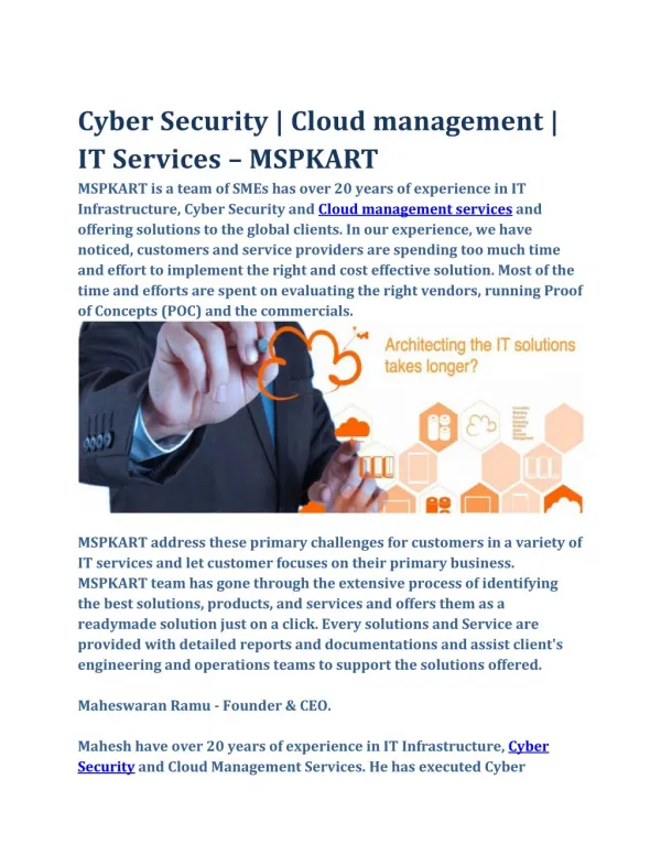 Cyber Security | Cloud management | IT Services - MSPKART
