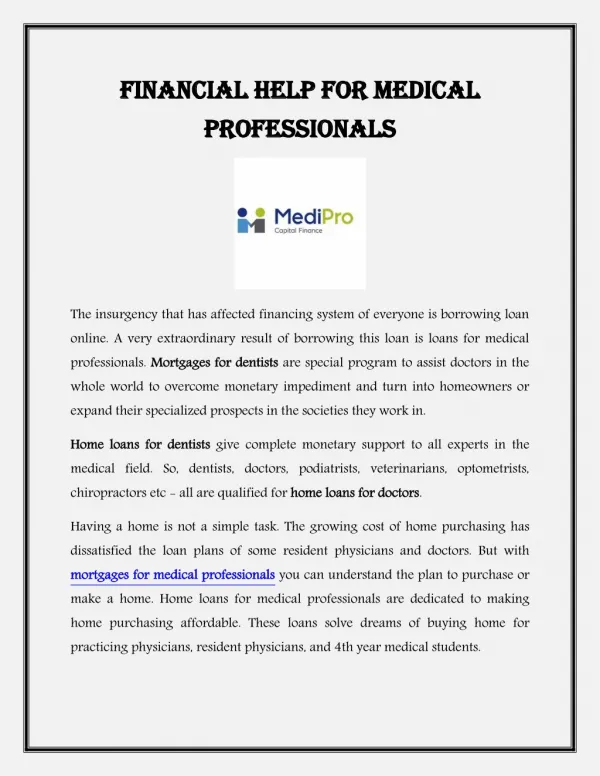 Financial Help For Medical Professionals