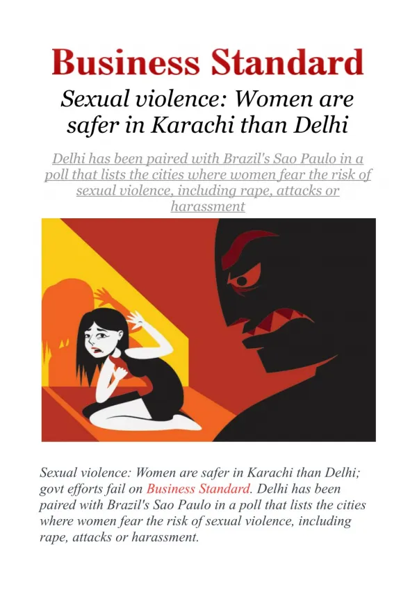 Sexual violence: Women are safer in Karachi than Delhi