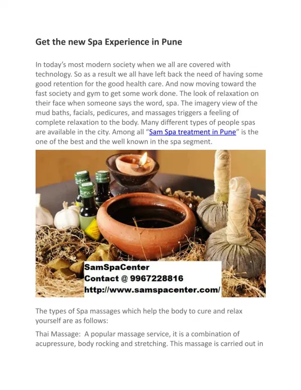 Get the new Spa Experience in Pune - SamSpaCenter