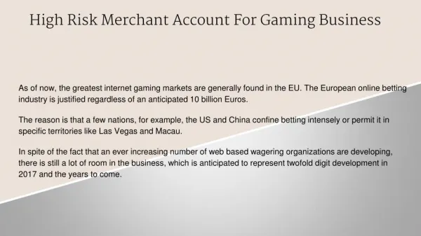 High Risk Merchant Account for Gaming Business