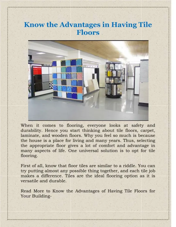 Know the Advantages in Having Tile Floors