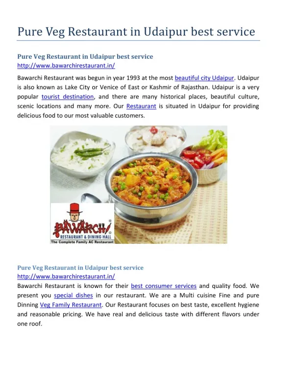 Pure Veg Restaurant in Udaipur best service