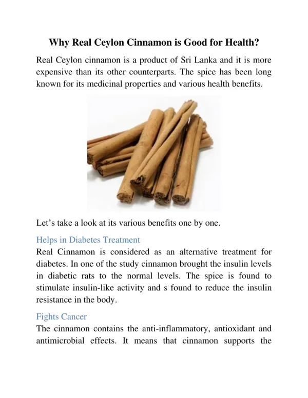Why Real Ceylon Cinnamon Is Good For Health?