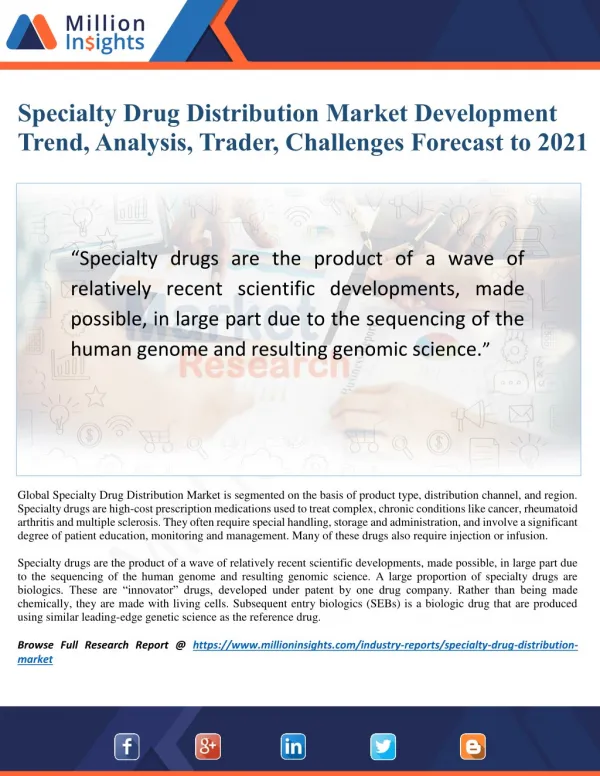 Specialty Drug Distribution Market Research Report Price, Cost, Gross