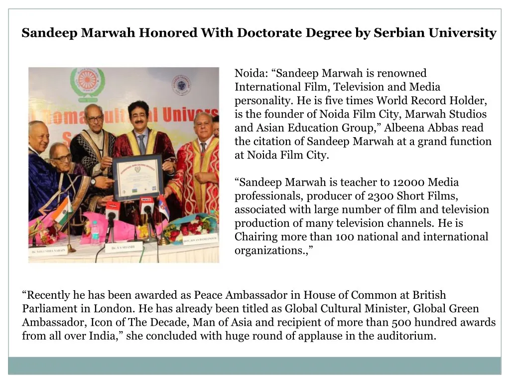 sandeep marwah honored with doctorate degree