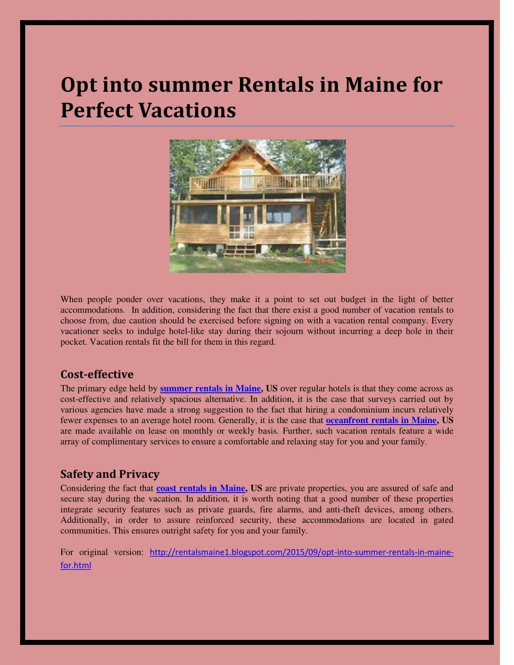 opt into summer rentals in maine for perfect