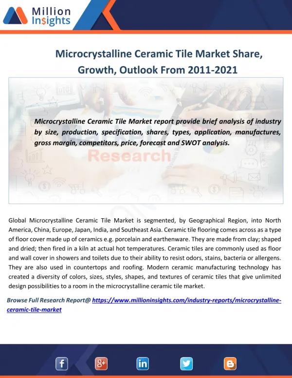 Microcrystalline Ceramic Tile Market Share, Growth, Outlook From 2011-2021