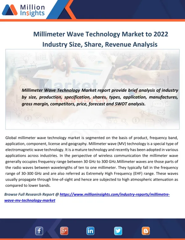 Millimeter Wave Technology Market Analysis of Sales, Revenue, Share and Growth Rate2017-2022