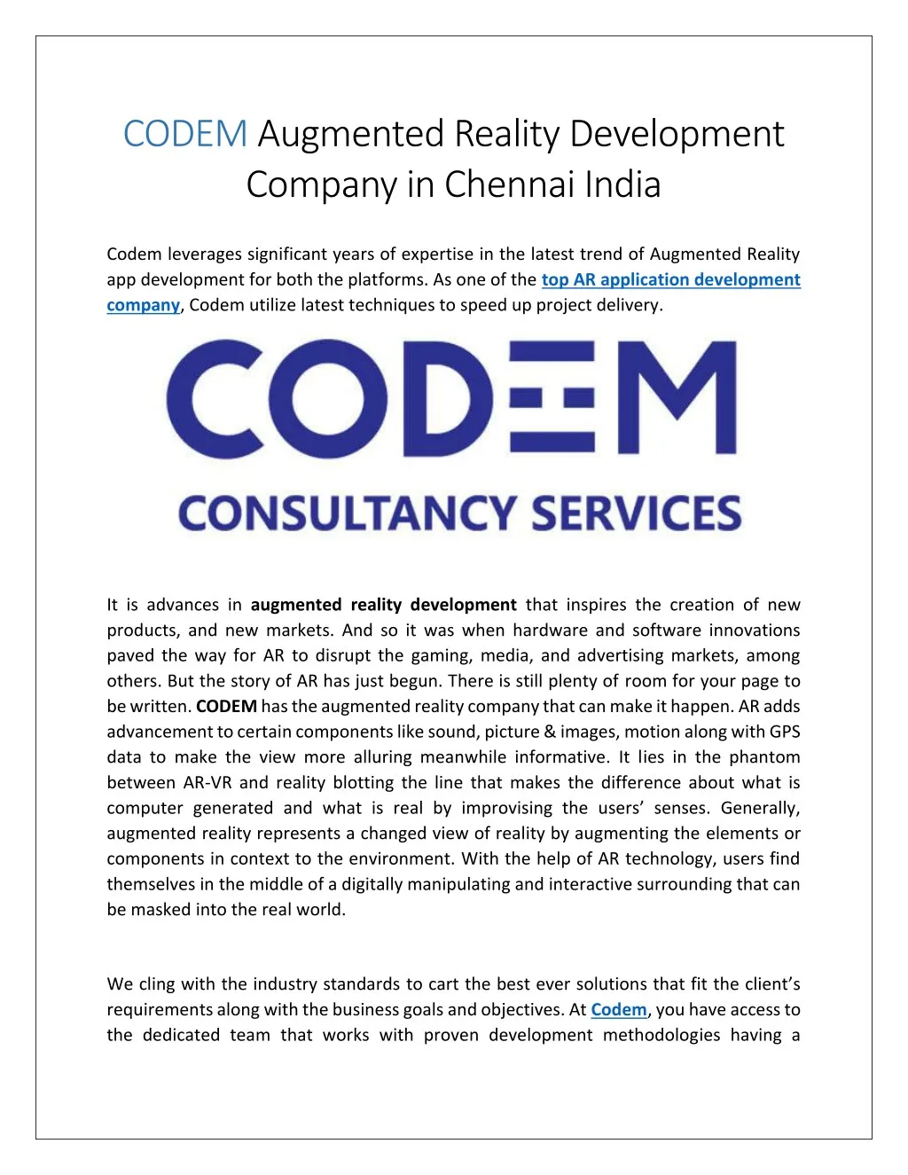 codem augmented reality development company