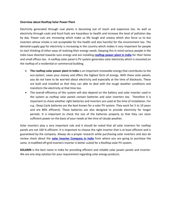 overview about rooftop solar power plant