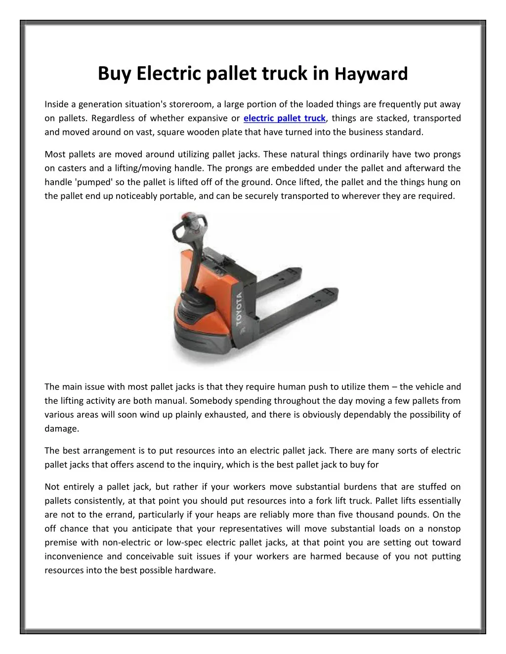 buy electric pallet truck in hayward