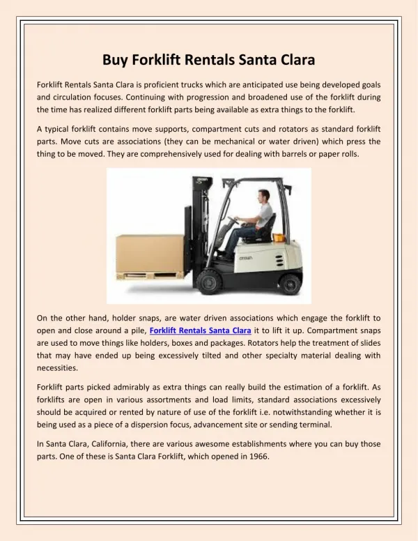Buy Forklift Rentals Santa Clara