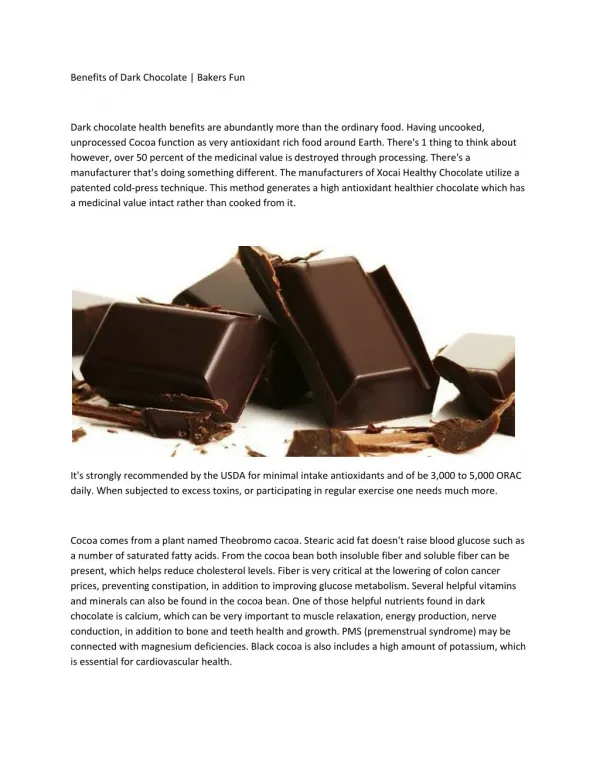 Benefits of Dark Chocolate | Bakers Fun