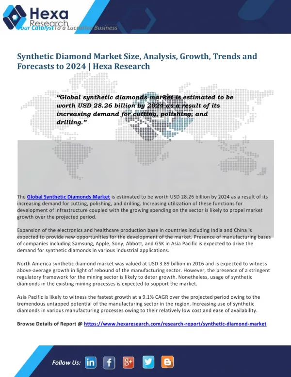 Synthetic Diamond Market Size, Share Growth and Forecast to 2024