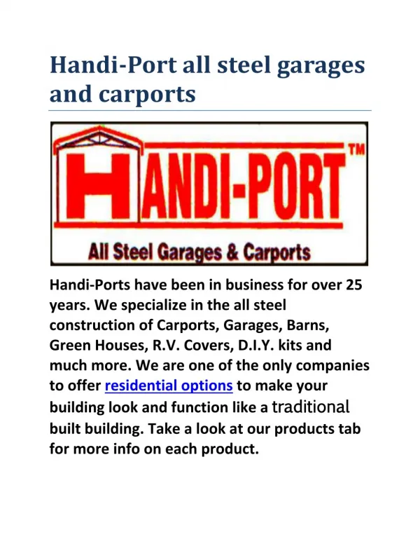 Handi-Port all steel garages and carports