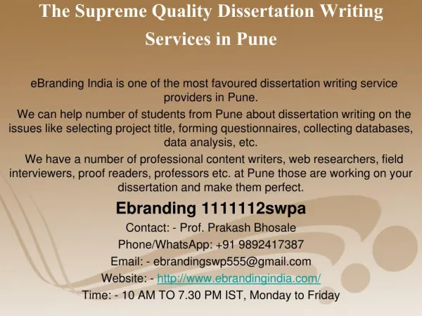 2.The Supreme Quality Dissertation Writing Services in Pune